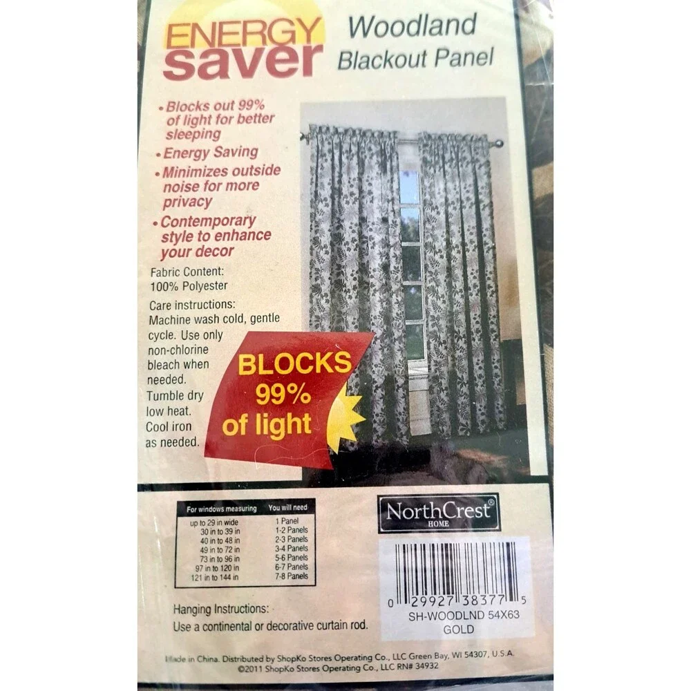 NEW Northcrest Woodland Curtain Panel Blackout Gold Red Green Cottage 54x63
